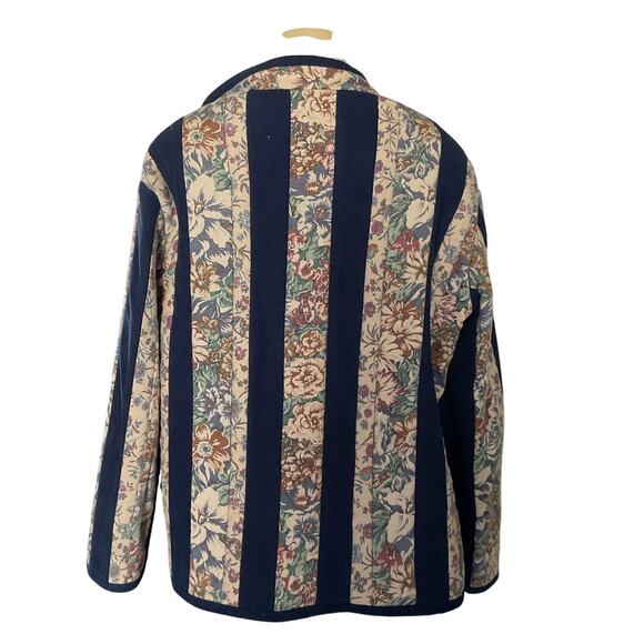 Vintage Floral Quilted Jacket Blue Striped Boho Cottagecore Women’s Size M - Picture 5 of 7